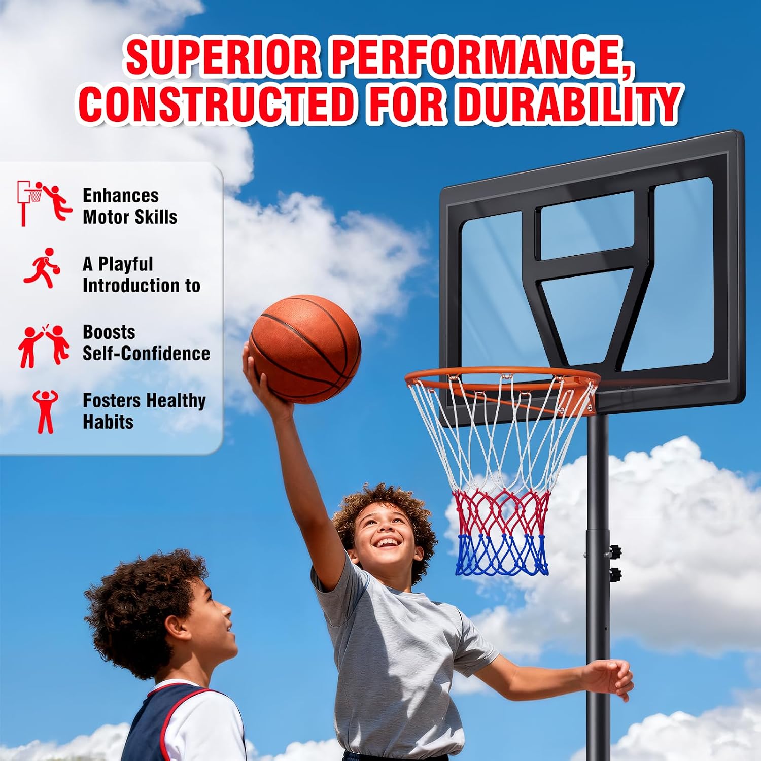 Yohood Kids Basketball Hoop Outdoor Height Adjustable 3-7 FT, Portable Basketball Goal System for Kids Youth Teens in Backyard/Driveway/Indoor, Shatterproof Backboard and Stable Base