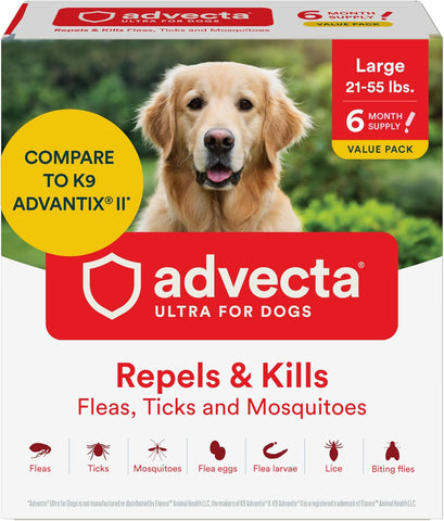 Advecta Ultra Flea and Tick Topical for Dogs 21-55 lbs, 6-Mo Supply