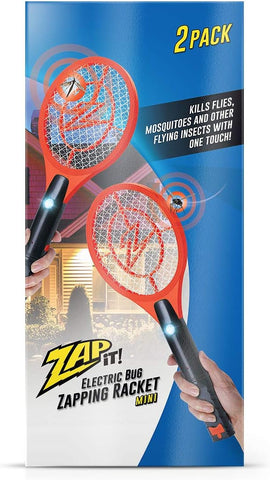 ZAP IT! Rechargeable Electric Fly Swatter Racket - 4,000-Volt Mosquito Zapper with USB Charging Cable and LED Light -Small- Safe 3-Layer Mesh, Red, 2-Pack, Bug Zapper Racquet for Indoors and Outdoors