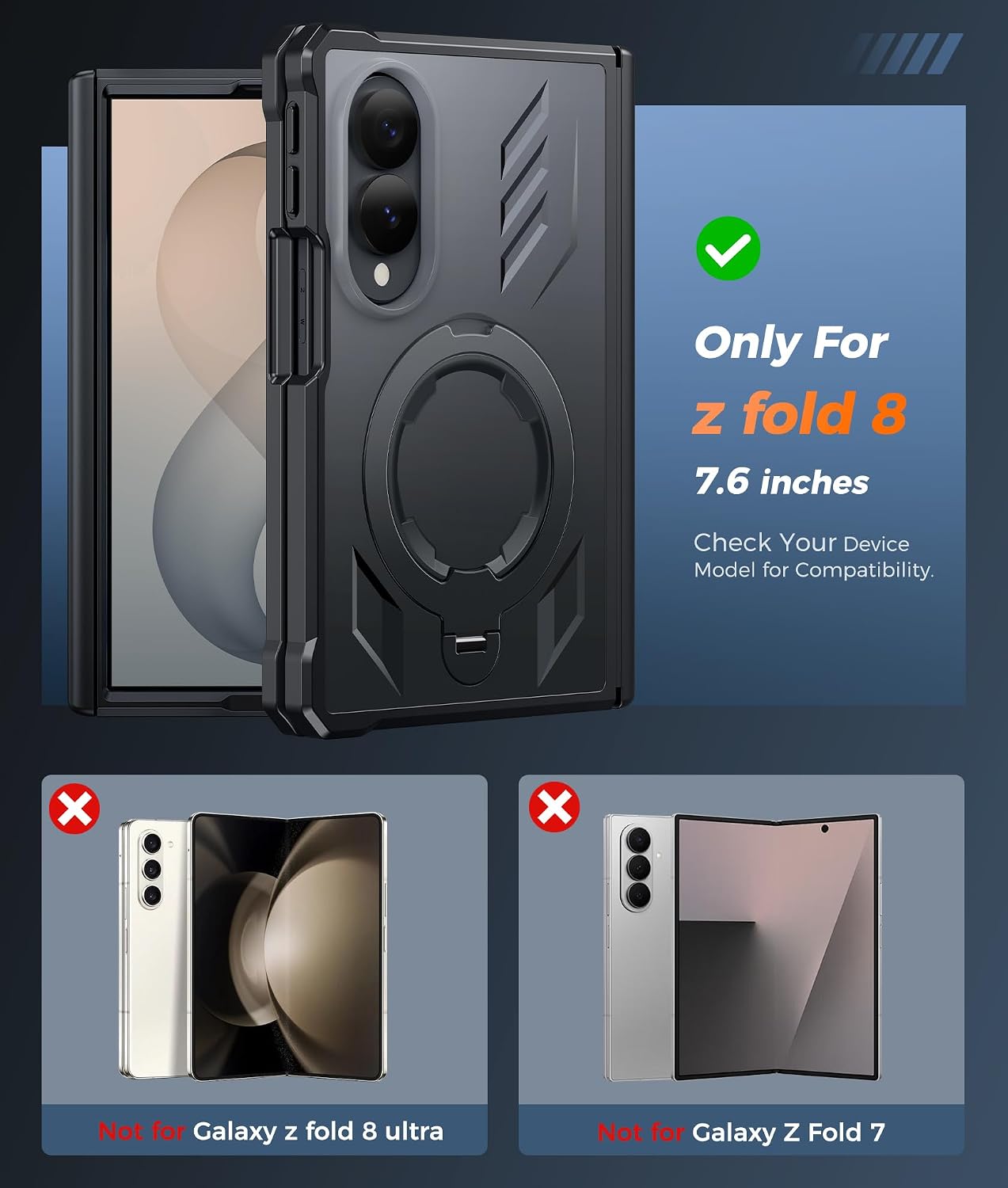 FNTCASE for Samsung Galaxy Z Fold 8 Case with 360 Spin Magnetic Kickstand