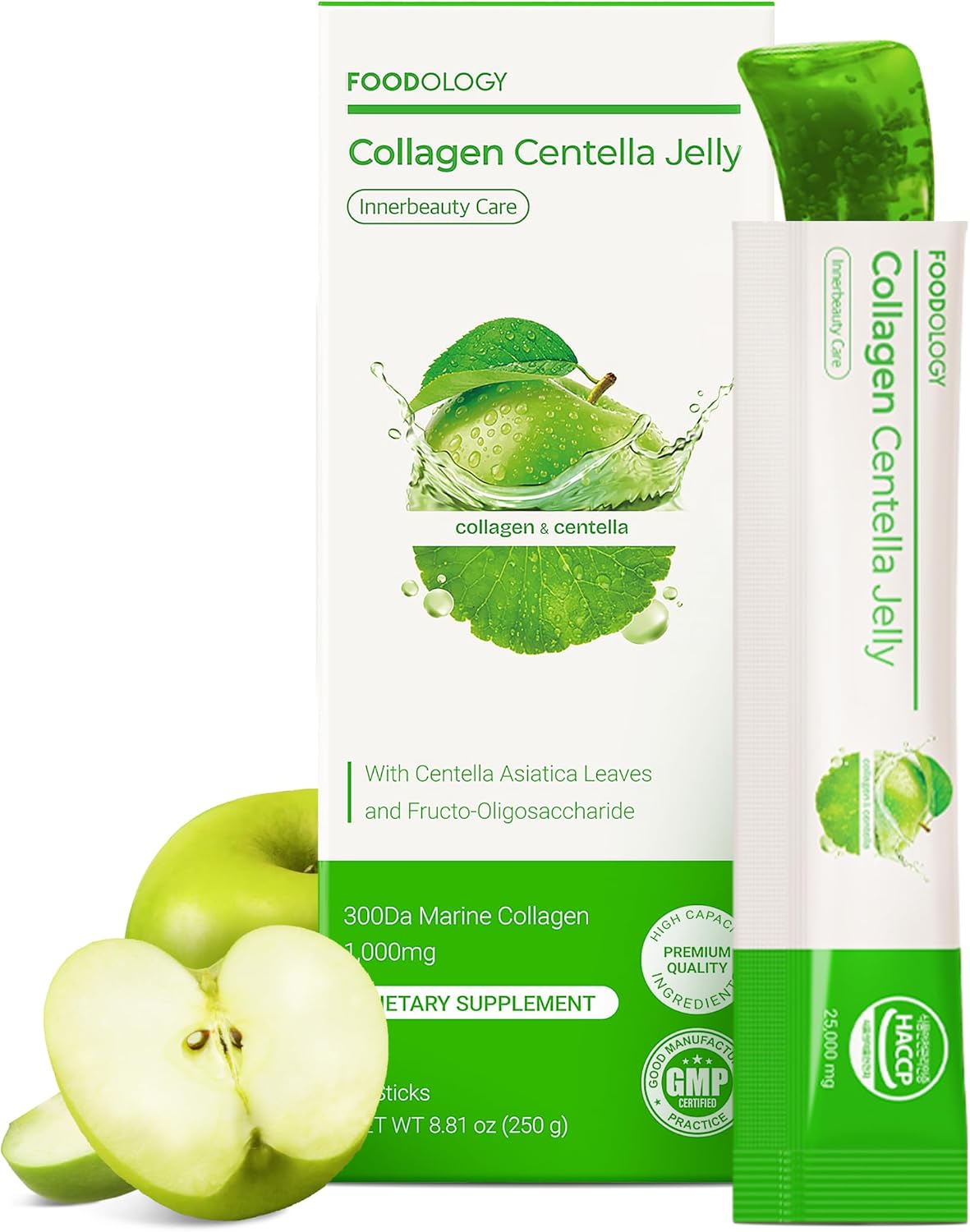 FOODOLOGY Coleology Centella Jelly Collagen Peptide, Gree Apple, 10 Sticks