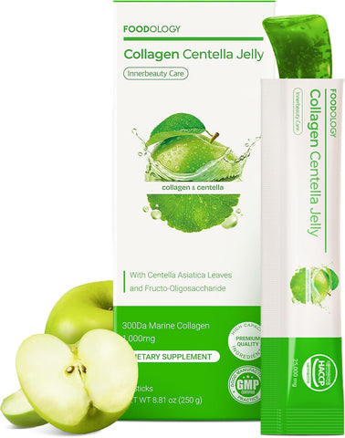 FOODOLOGY Coleology Centella Jelly Collagen Peptide, Gree Apple, 10 Sticks