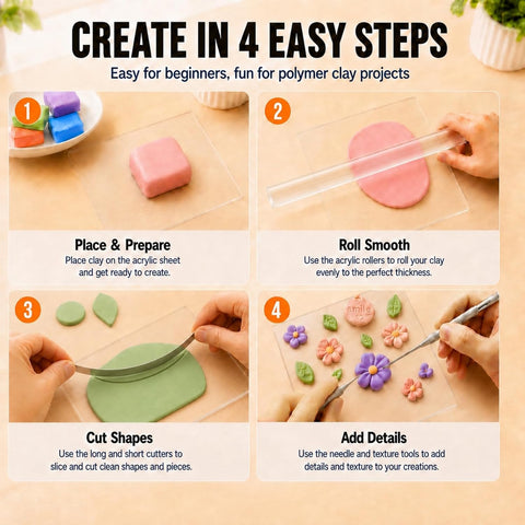 12 Pcs Polymer Clay Tools Kit, Acrylic Roller Rolling Pin Cutters