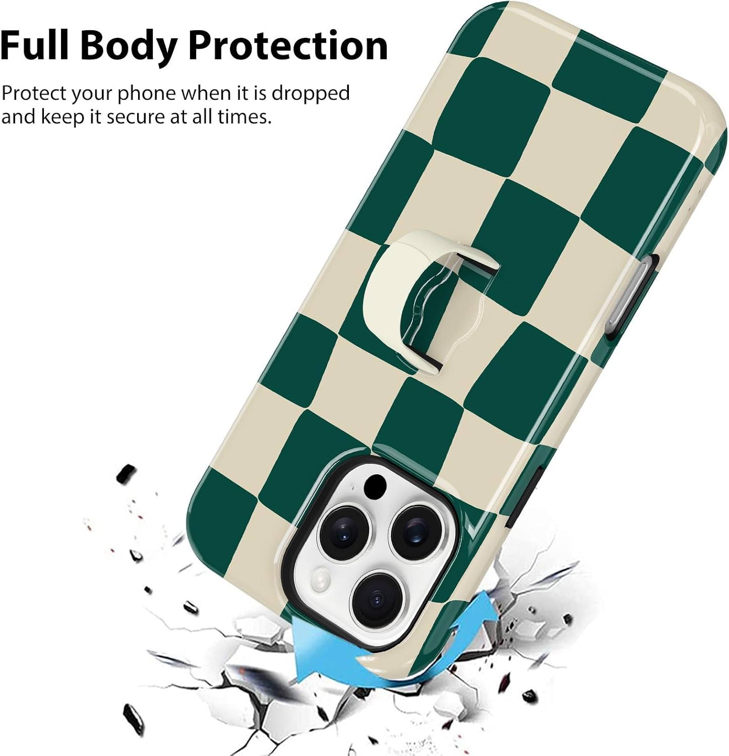 KANGHAR Compatible with iPhone 16 Pro Case Checkered -Green White