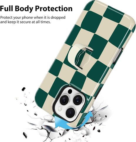 KANGHAR Compatible with iPhone 16 Pro Case Checkered -Green White