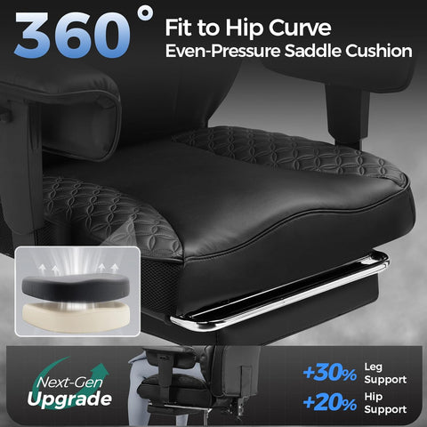 GTPLAYER Big and Tall Gaming Chair 400lbs Heavy Duty Office Chair with Foot Rest & Ergonomic Pocket Spring Lumbar Support, High Back 3D Saddle Shaped Cushion for Back Pain Relief, Matte-Black
