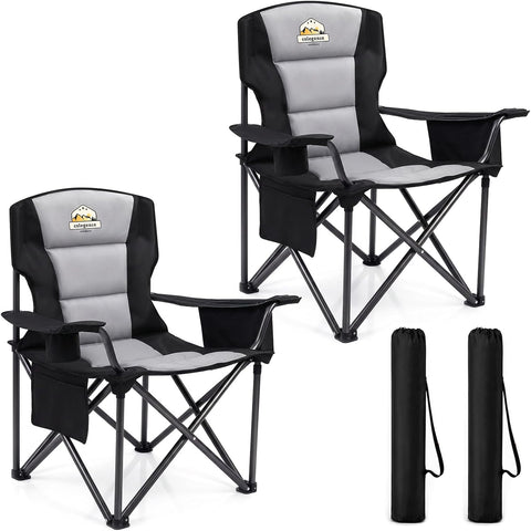 Colegence Oversized Heavy Duty Camping Chairs, 2 Pack, 450 lb, Black