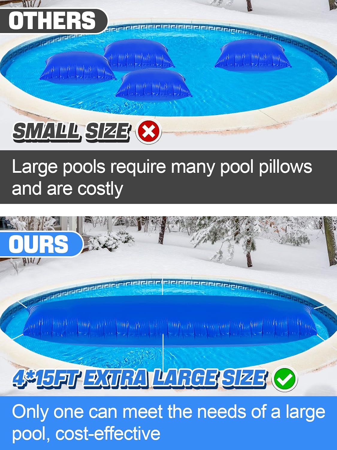4x15ft Leak-Resistant Winter Pool Pillows for Above Ground Pool Winterizing