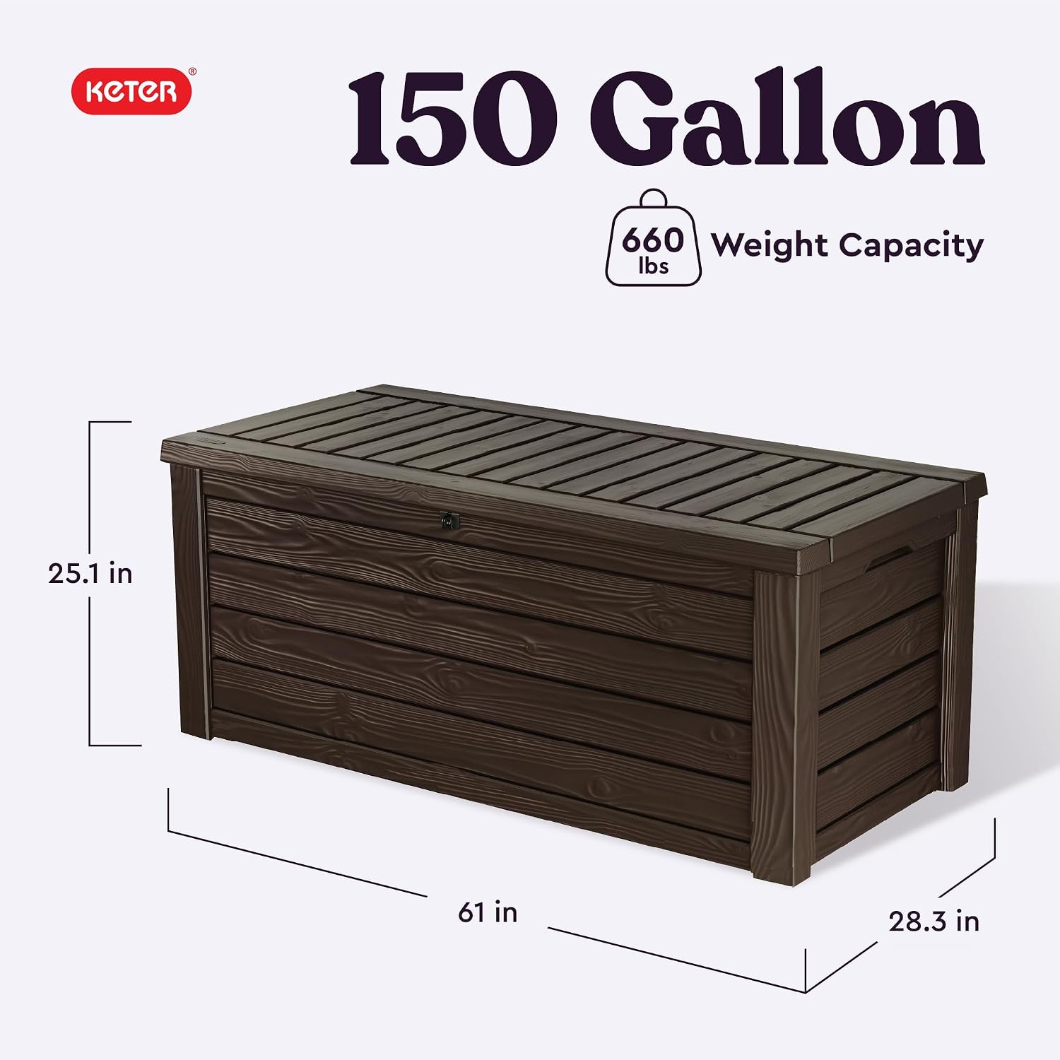 Keter Westwood 150 Gal Outdoor Storage Box for Patio and Pool Accessories
