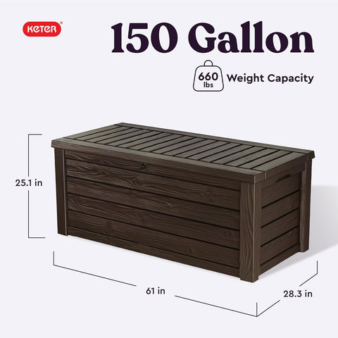 Keter Westwood 150 Gal Outdoor Storage Box for Patio and Pool Accessories