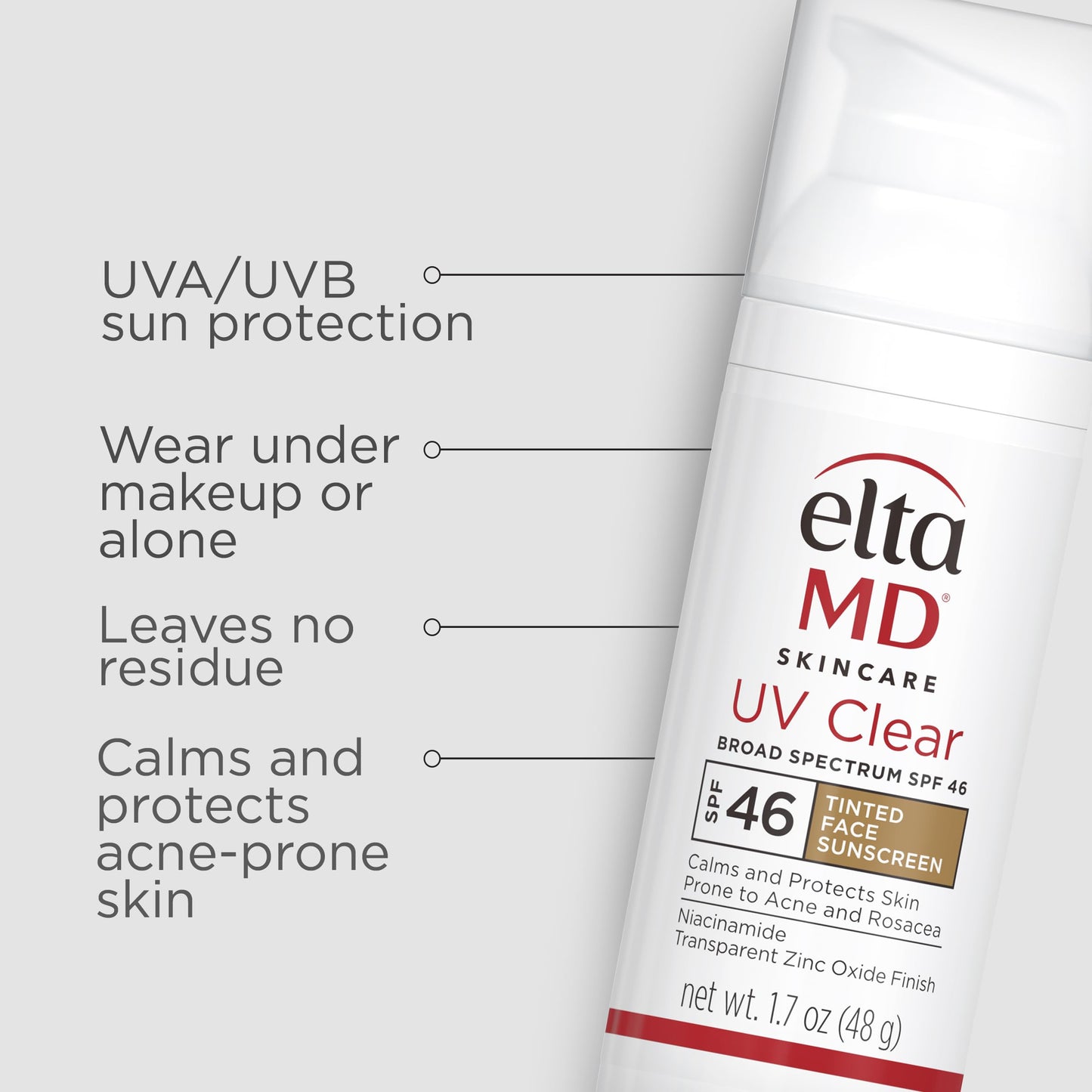 EltaMD UV Clear Tinted Face Sunscreen, Oil Free Tinted Sunscreen with Zinc Oxide, Dermatologist Recommended Sunscreen, 1.7 oz Pump