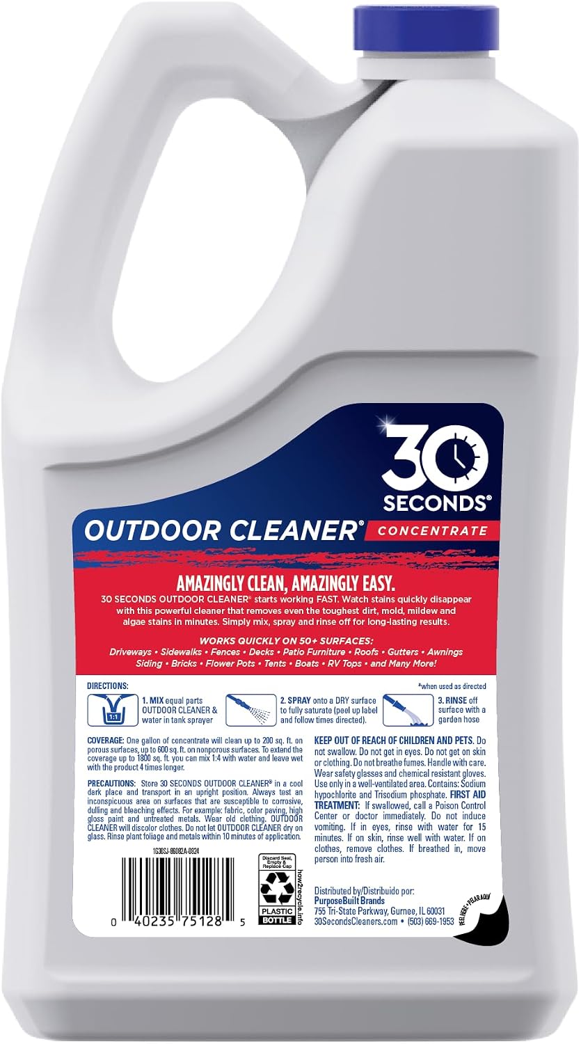 30 SECONDS Outdoor Cleaner Dirt,Mold & Mildew Cleaner & Stain Remover Concentrate | 1 Gallon