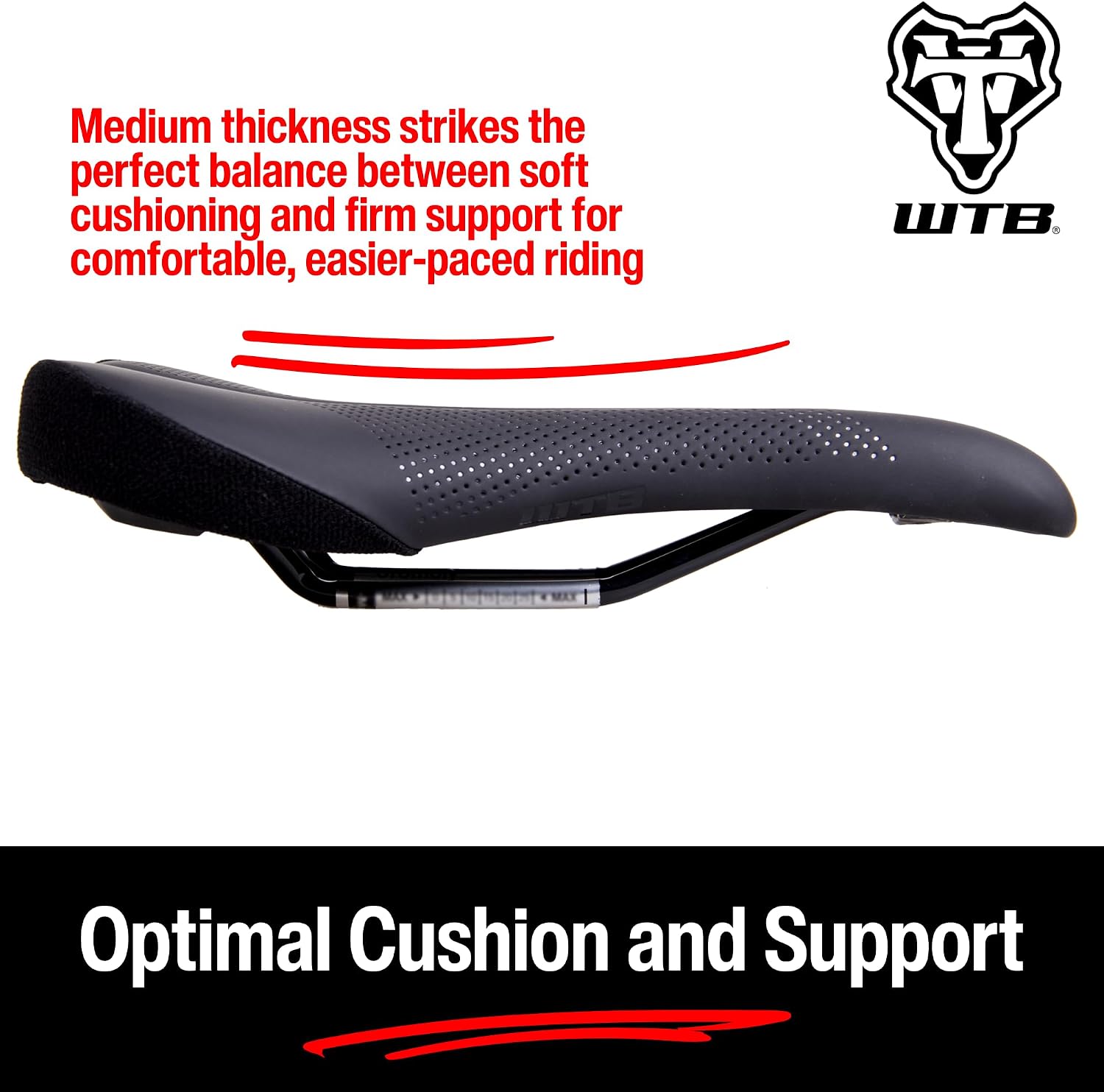 WTB Volt Bike Seat (Saddle) - Comfortable Medium Thickness Padding - Mountain, Gravel & E-Bikes (3 Sizes, 3 Rail Options)