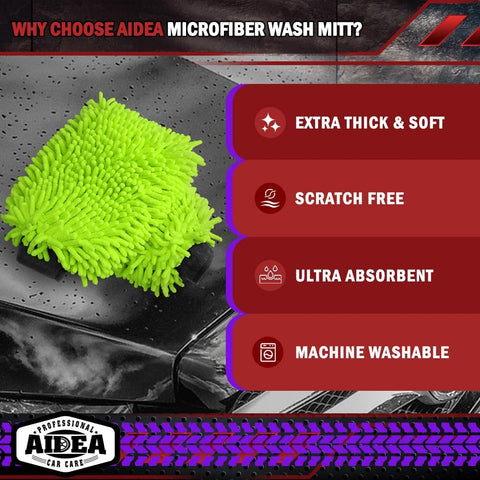 AIDEA Car Wash Mitt Microfiber-2PK, Car Wash Brush, Green, 7.12''X10.14''