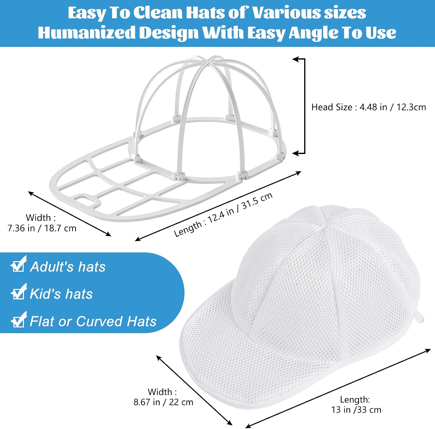 Eiito Hat Washer Cage Hats Cleaner, 4 Pcs (2 Cages + 2 Mesh Bags)