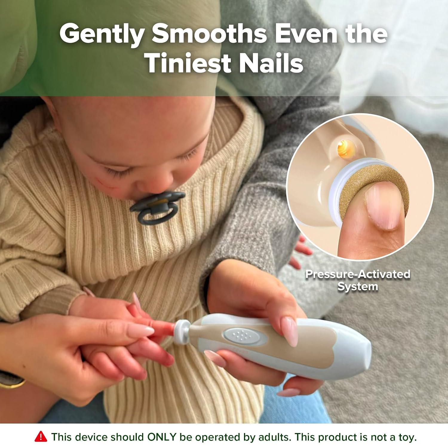 haakaa Electric Baby Nail Trimmer, Whisper-Quiet with LED Light, Acorn