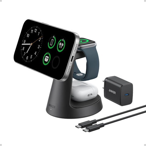 Anker MagSafe Charger Compatible, MagGo 3-in-1 Qi2 15W Charging Station