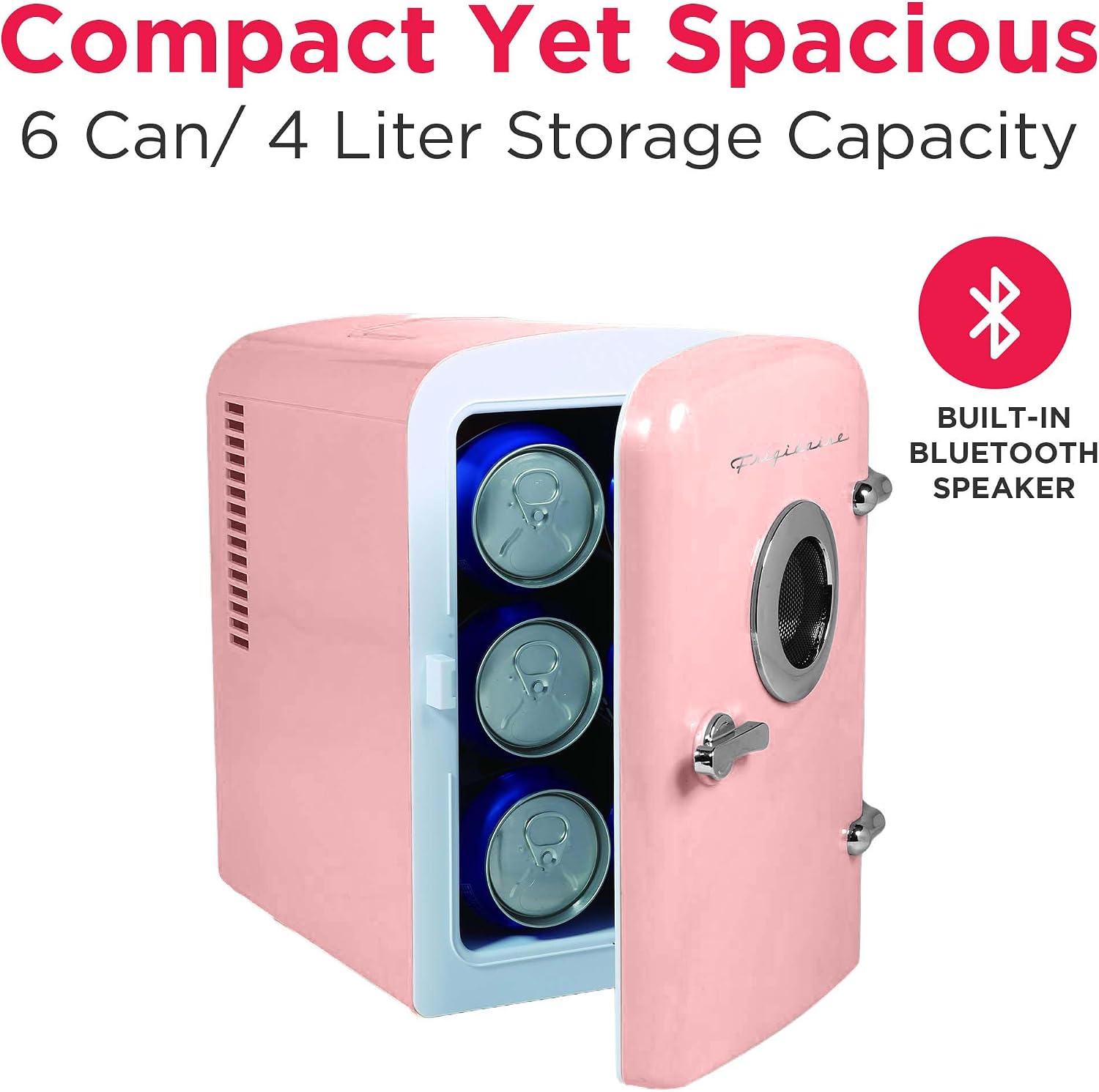 Frigidaire Retro Mini Compact Beverage Cooler, Great for Keeping Office Lunch Cool! (Built-in Bluetooth Speaker)