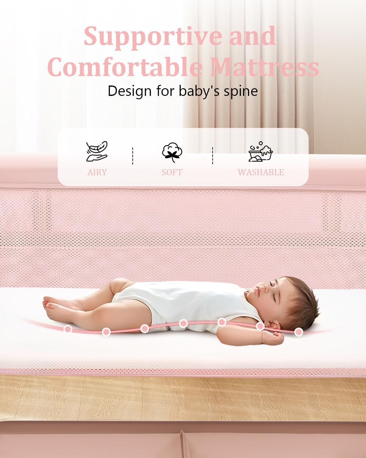 3 in 1 Baby Bassinet with Wheels, Bedside Bassinet Sleeper for Newborn, Portable Baby Crib with 7 Adjustable Height & Large Storage Basket & Full-Mesh, Easy Folding Baby Bed for Infant (Pink)
