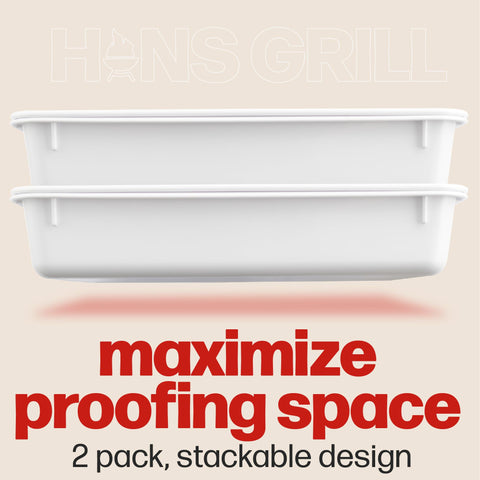 Hans Grill Pizza Dough Proofing Box - Pack of 2 Stackable BPA-Free Trays with Covers - Perfect as a Bread Proofing Box and Dough Container - Premium Quality Pizza Storage Container (2 Pack Large)