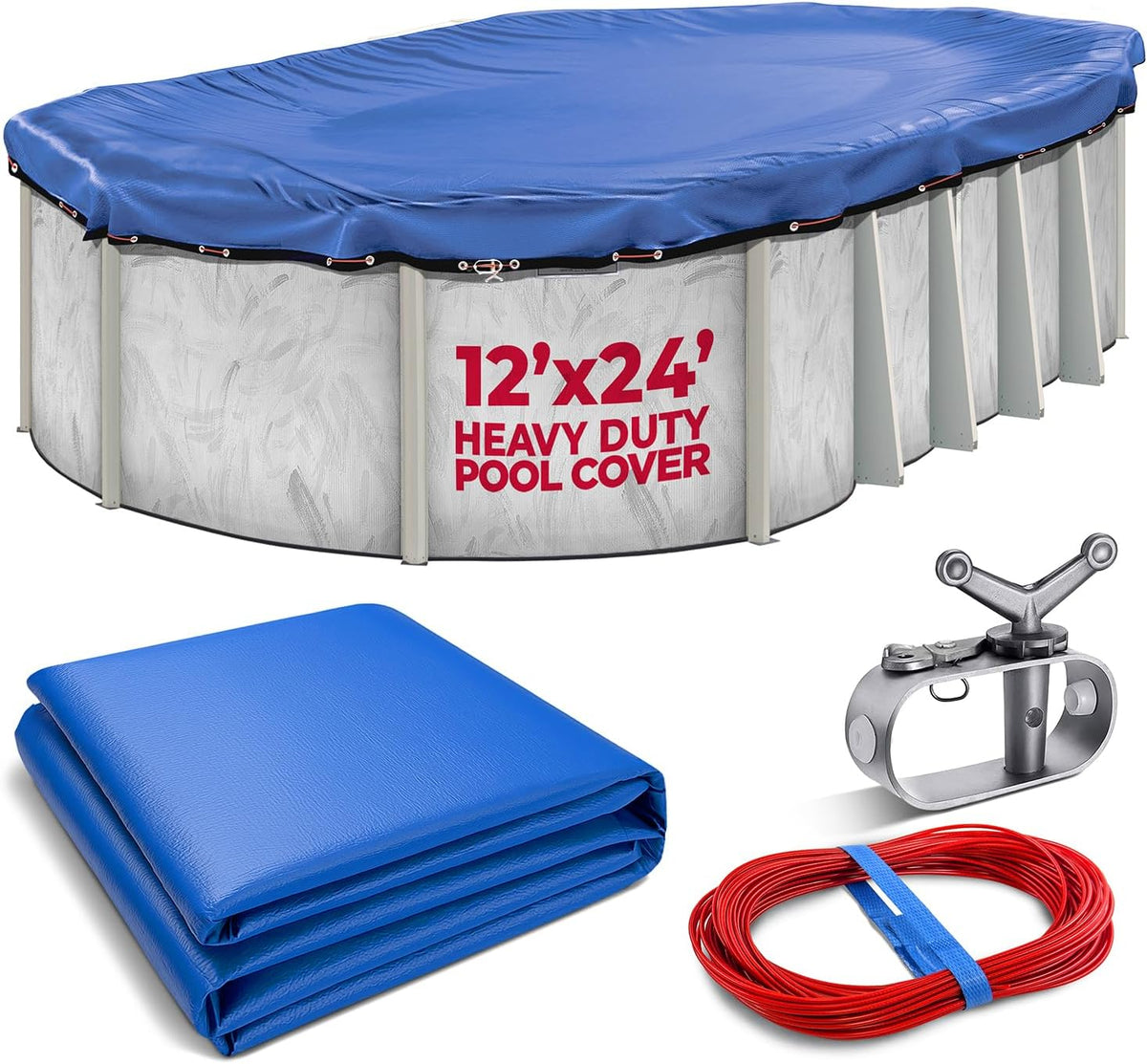 12x24 ft Oval Heavy Duty Winter Pool Cover, Royal Blue, Above Ground Pool