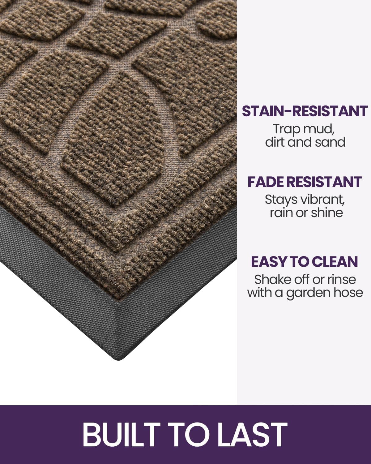 DEXI Front Door Mat Outside Entrance 24x36, Heavy Duty Non Slip, Brown