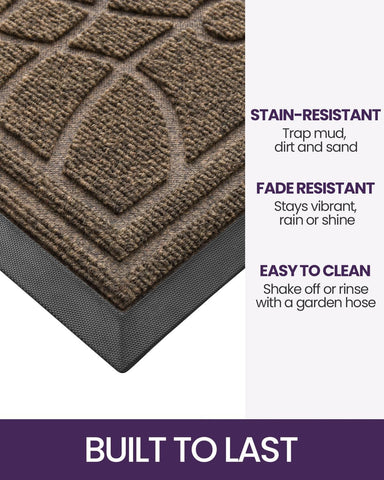 DEXI Front Door Mat Outside Entrance 24x36, Heavy Duty Non Slip, Brown