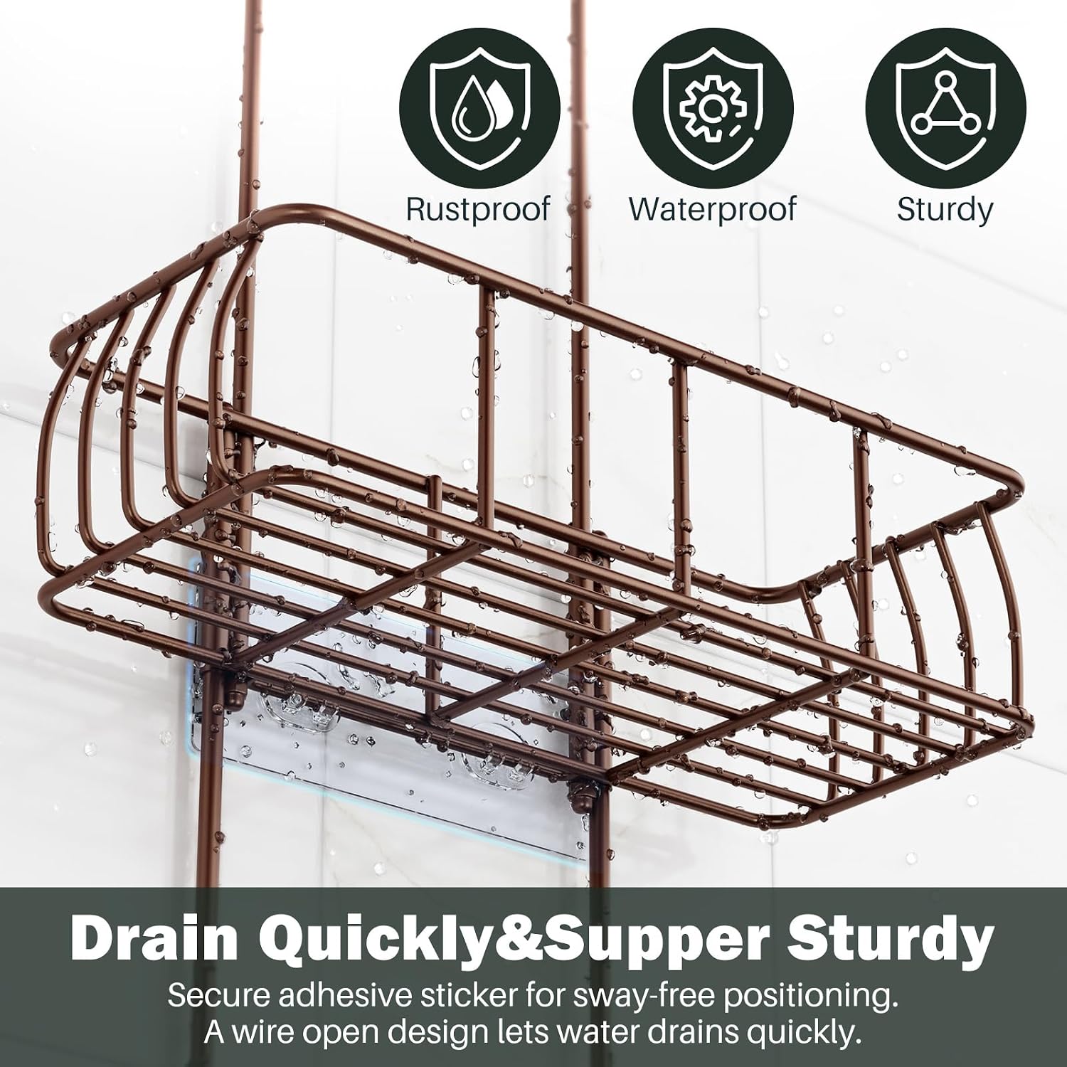 Epicano Shower Caddy Hanging Over Head, Bronze