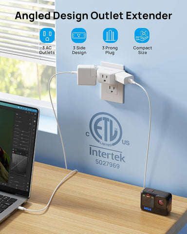 TROND Outlet Extender, 3 Way Angled Outlet Splitter for Bathroom Kitchen
