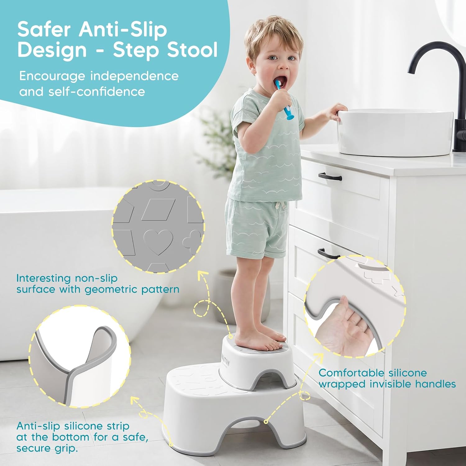 Maliton Potty Training Toilet Seat & Step Stool, 2-in-1 Anti-Slip Grey