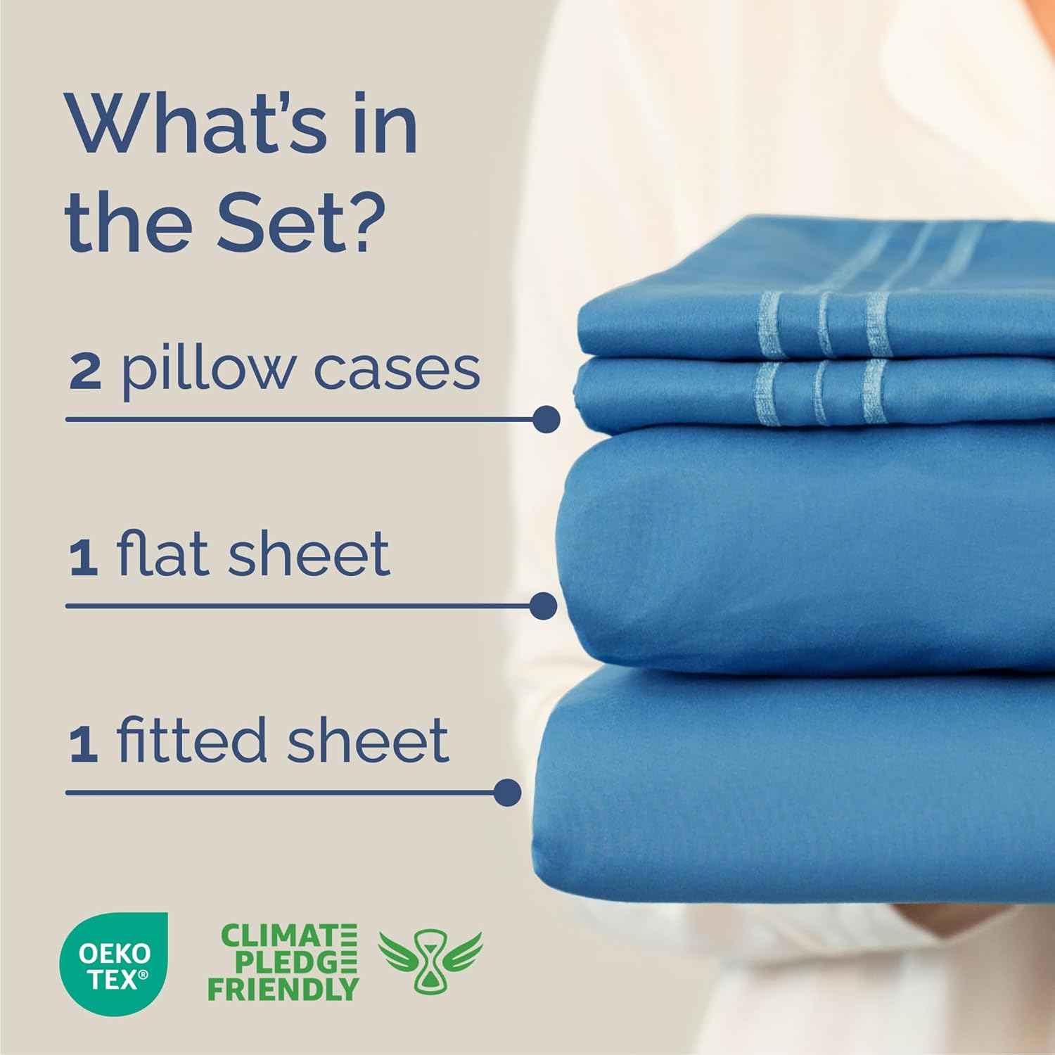 Queen Size 4 Piece Sheet Set - Breathable & Cooling Sheets - Denim Blue