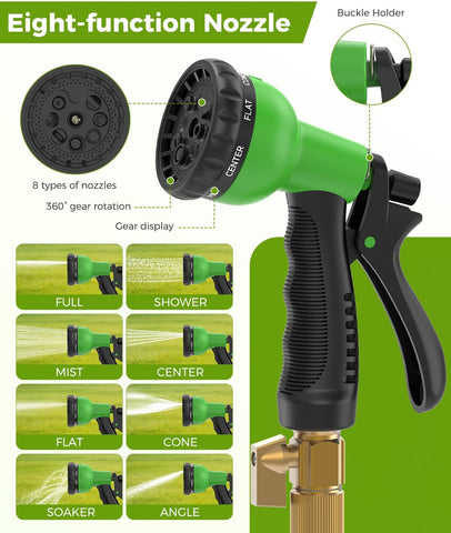 50ft Garden Hose，Non-Expandable Water Hose with 8 Function Spray Nozzle, Burst-Resistant，Kink-Free，Lightweight，Durable & Flexible 3/4" Garden Hose for Gardening, Yard，Lawn, Car Washing