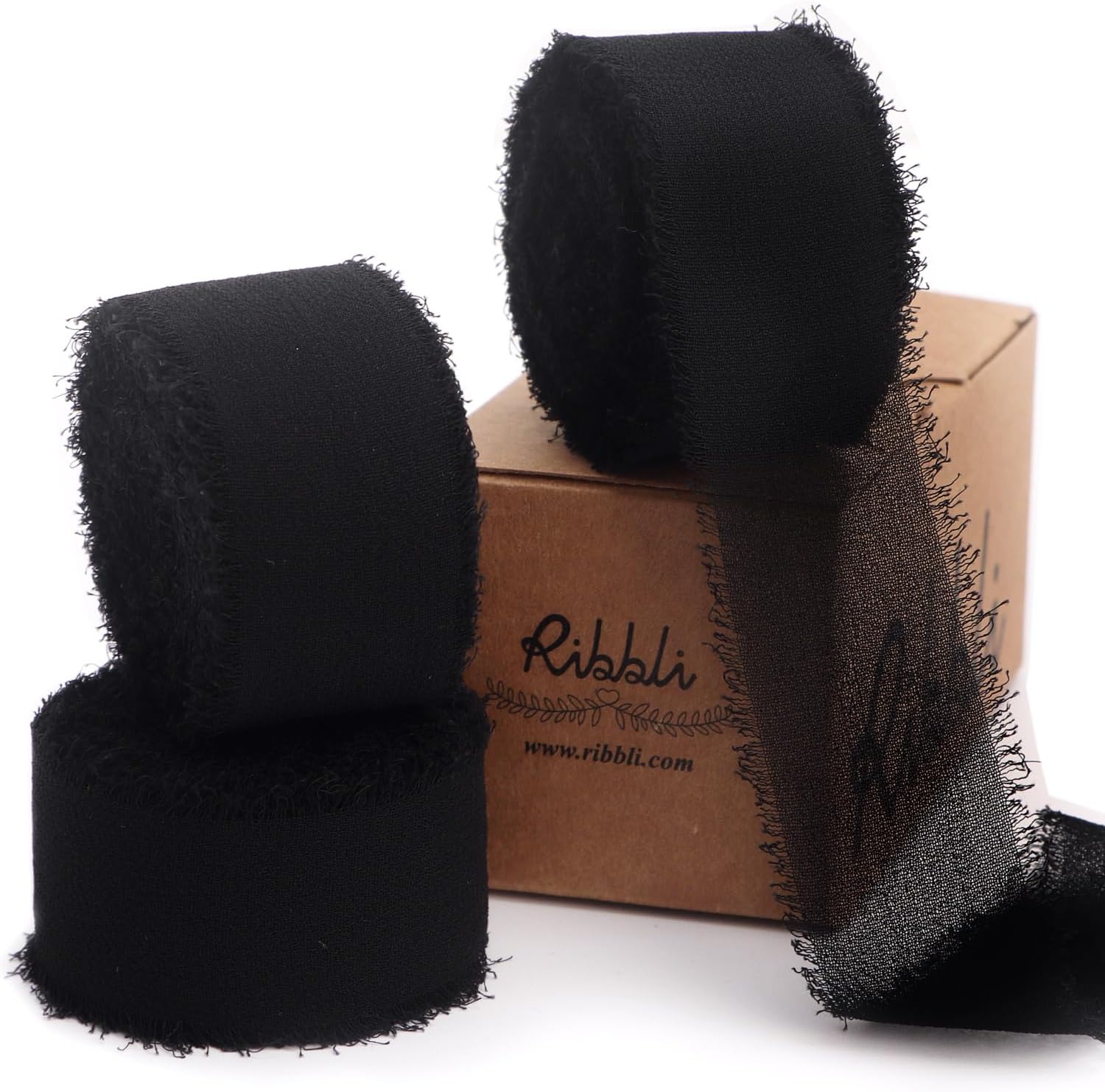 Ribbli Dark Red Ribbon 1 Inch x 3 Rolls Total 24 Yards Handmade Fringe Chiffon Silk Ribbon for Wrapping Wedding Invitations Bridal Bouquets DIY Crafts Home Decor