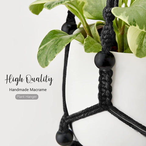 Mkono Macrame Plant Hanger Indoor 35 Inch Hanging Planter Basket Black 1Pc