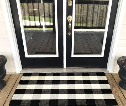 LEVINIS Door Mat - Cotton Rugs Black and White Checkered Plaid Rug for Kitchen/Bathroom/Entry Way 27.5'' x 43''