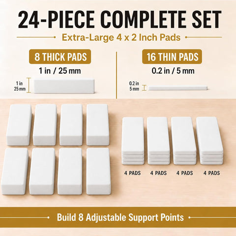 LveSunny 24Pcs Extra Large Headboard Stoppers for Wall, 4 x 2 Inch EVA Foam Furniture Wall Protectors, 8Pcs 1 Inch Thick + 16Pcs 0.2 Inch Thick Bed Frame Noise Stoppers, Couch Wall Spacers, White