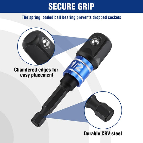 WORKPRO Impact Grade Socket Adapter Set, 1/4", 3/8", & 1/2" Drive, Extension Driver Bit With Holder, for Power Drill to High Torque Impact Wrench, 6PCS
