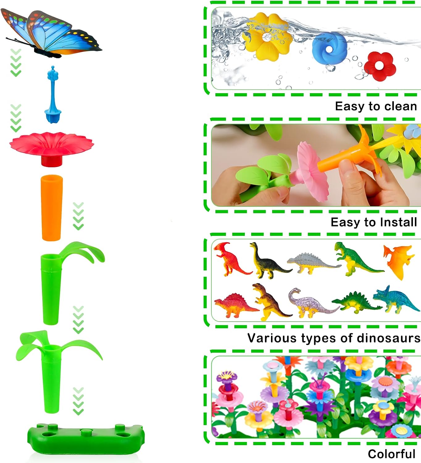 Toys Gifts for Age 2 3 4 5 6,167 PCS Dinosaur Flower Garden Building Blocks