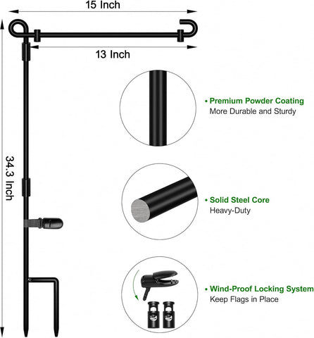 HOOSUN Garden Flag Stand,Premium Garden Flag Holder Pole Metal Powder-Coated Weather-Proof Paint with Graden Flag Clip and Spring Stoppers Without Flag Garden Decorations
