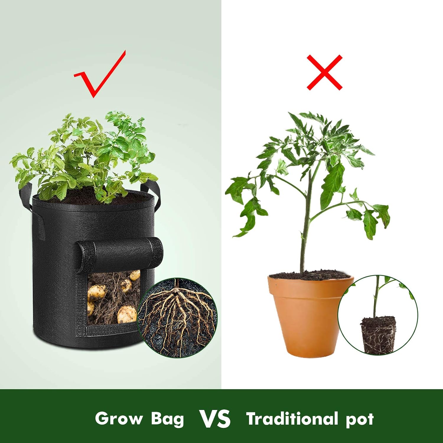 Cavisoo 5-Pack 10 Gallon Potato Grow Bags, Garden Planting Bag with Reinforced Handle, Thickened Nonwoven Fabric Pots for Tomato, Vegetable and Fruits