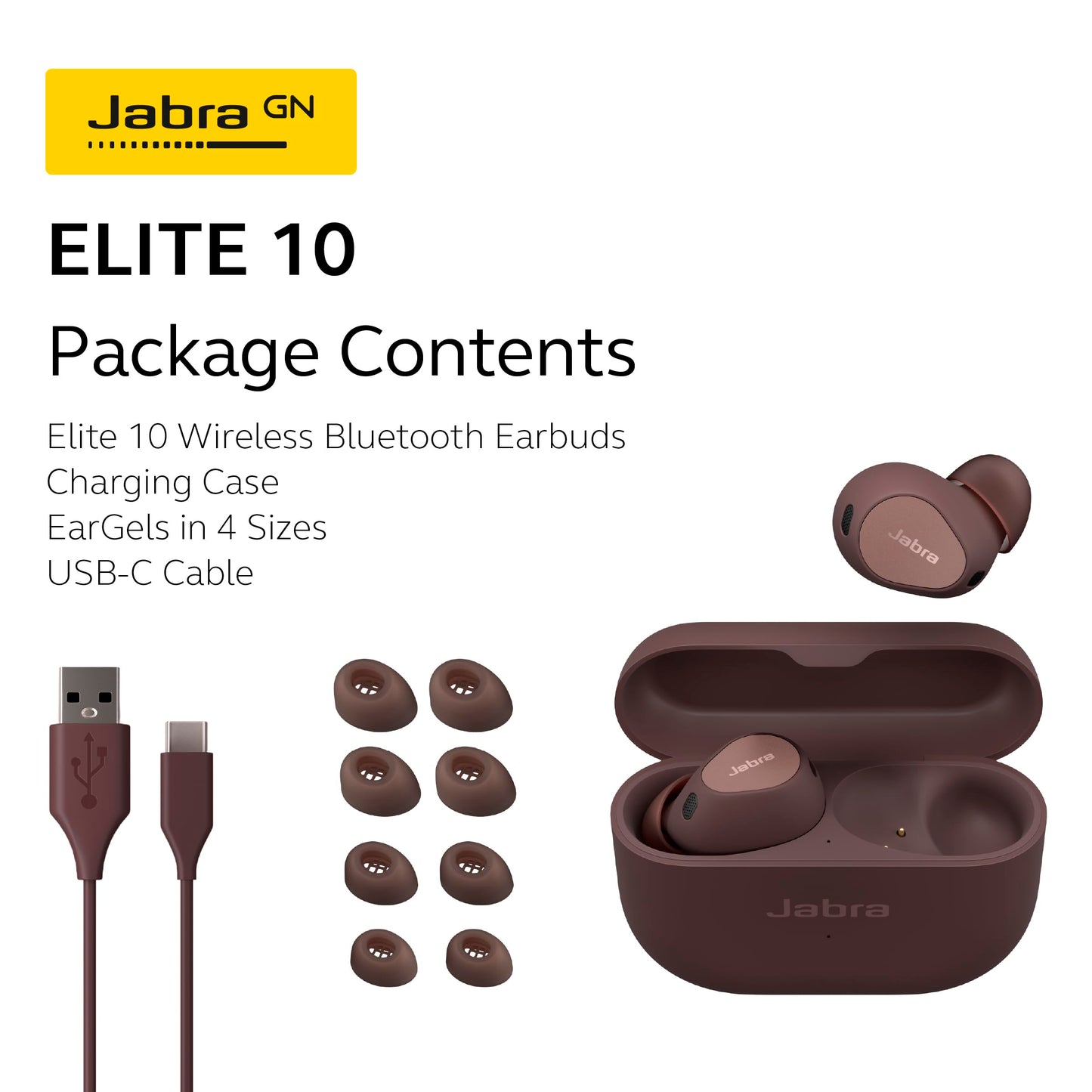 Jabra Elite 10 True Wireless Bluetooth Earbuds – Advanced Active Noise Cancelling with Dolby Atmos Surround Sound, All-Day Comfort, Multipoint, Crystal-Clear Calls – Cocoa