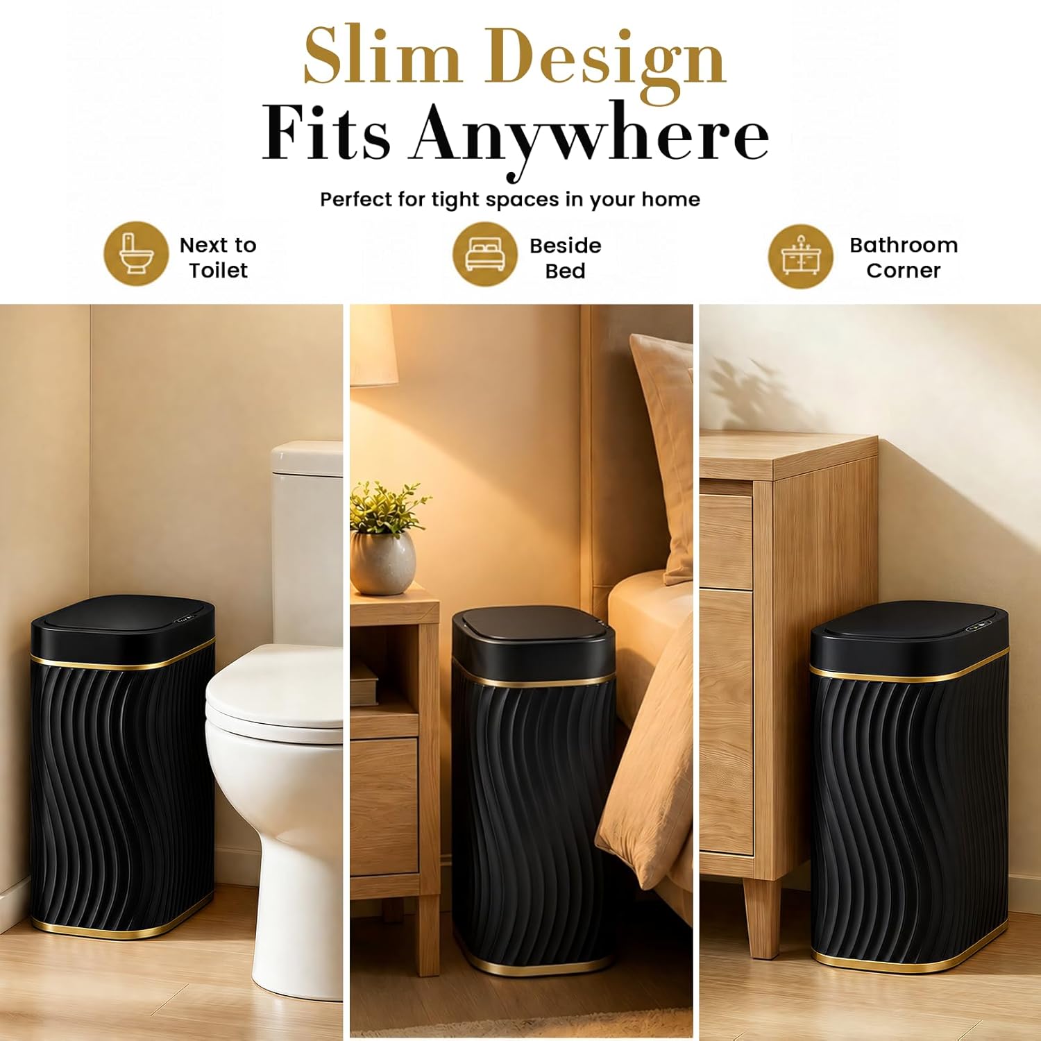 Ogikey Bathroom Small Trash Can with Automatic Touchless Lid, 2.6 Gallon Smart Garbage Can Narrow Waterproof Trash Bin for Bedroom, Office, Living Room
