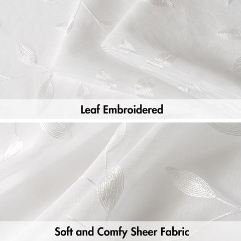 MIULEE White Sheer 30x36 Inches Length 2 Panels Embroidered Leaf Patterned