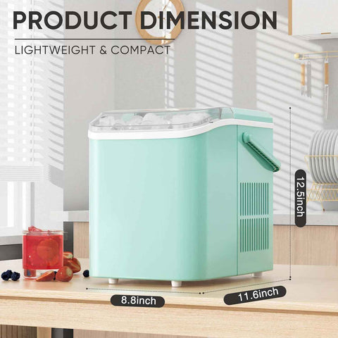 DUMOS Ice Makers Countertop with Handle Ice Machine, Fast in 6 Mins, 26lbs in 24 Hours, Quiet Self-Cleaning, Compact Size Portable for Home, Kitchen, RV, Camping, Green