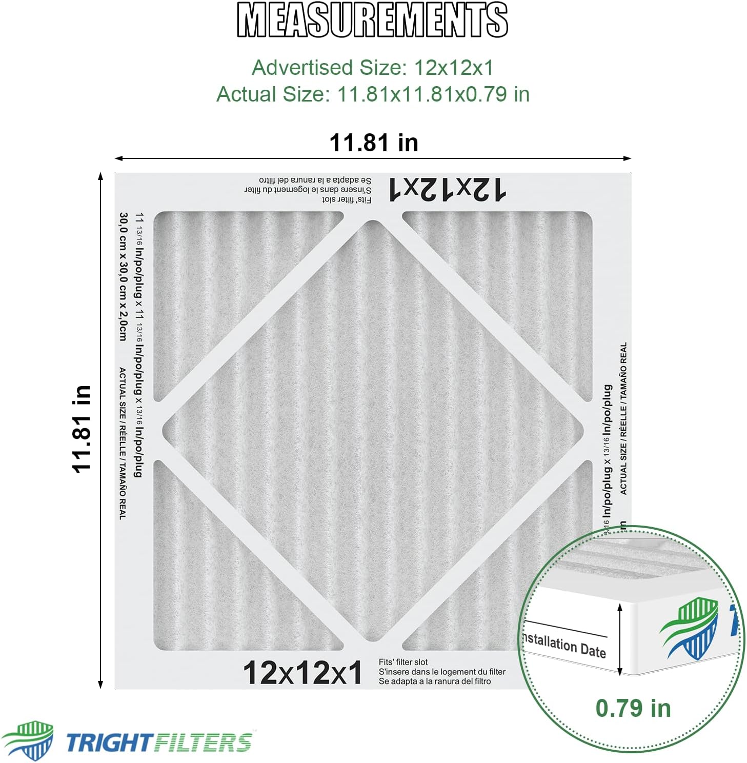 TRIGHTFILTERS 12x12x1 Air Filter 4 Pack, MERV 8 Pleated HVAC Furnace Filter