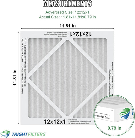 TRIGHTFILTERS 12x12x1 Air Filter 4 Pack, MERV 8 Pleated HVAC Furnace Filter