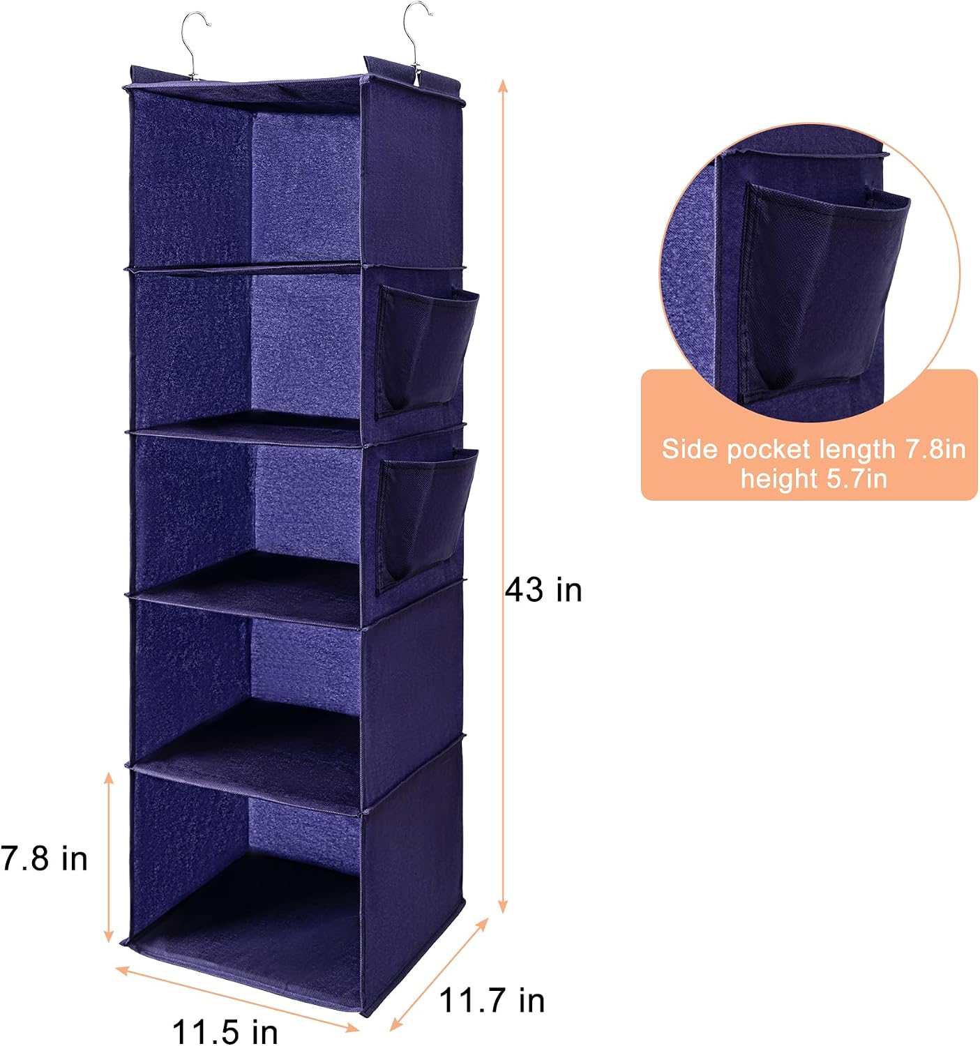 BOOMIBOO Hanging Closet Organize and Shelves,5-Hanging Shelf （Purple）