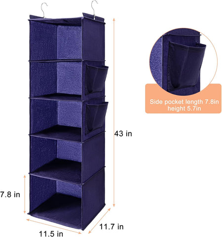 BOOMIBOO Hanging Closet Organize and Shelves,5-Hanging Shelf （Purple）