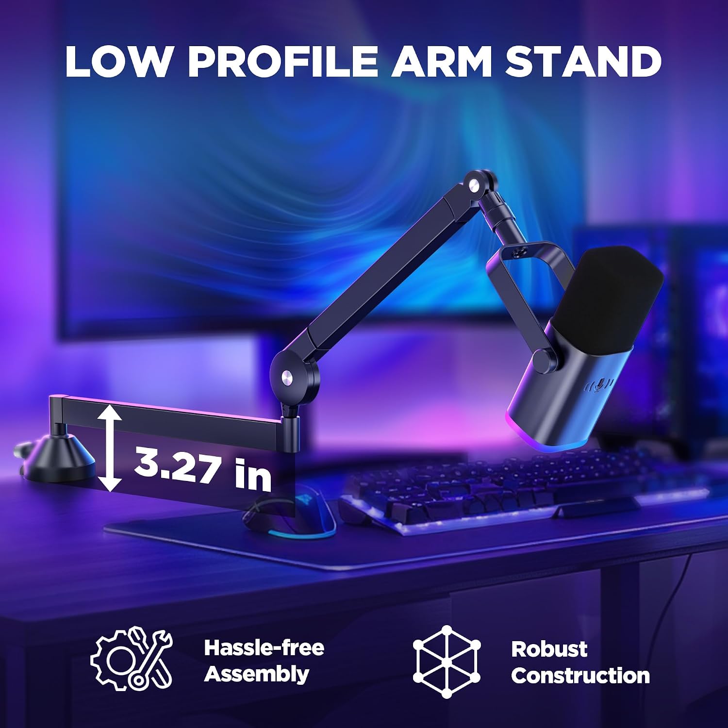 InnoGear Mic Arm Low Profile Microphone Boom Arm Mic Stand 360° Flex, Black
