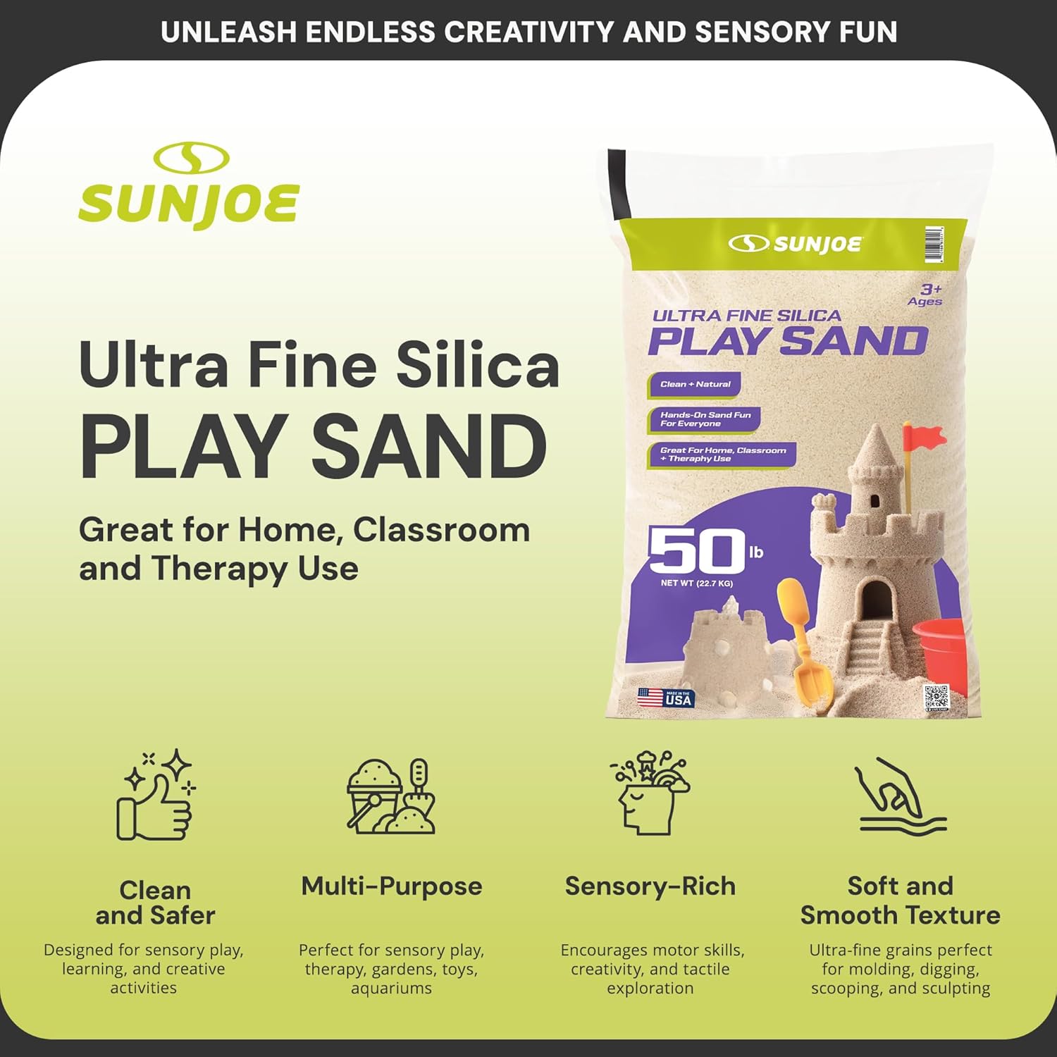 Sun Joe Silica Play Sand for Sandbox, Ultra Fine, PLYSAND50